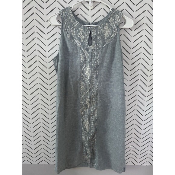Patagonia Embroidered Island‎ Hemp Blend Shift Dress Sleeveless Casual Blue Sz 8 - Picture 1 of 8